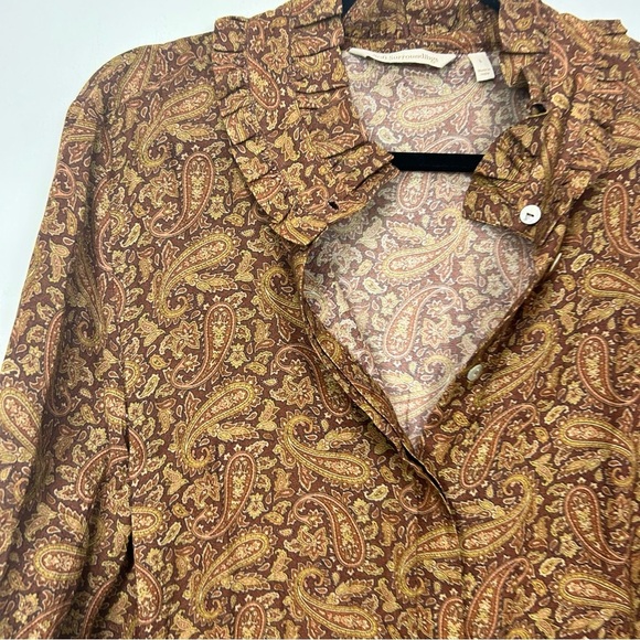 SOFT SURROUNDINGS brown paisley print button up blouse Z2 - Picture 3 of 7